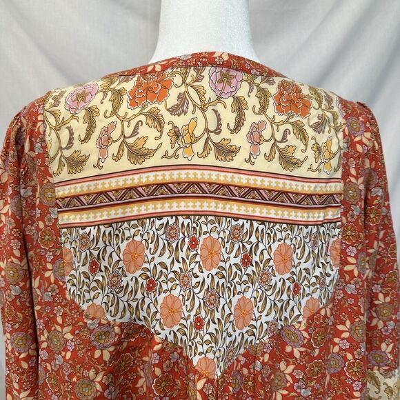 Jane And Delancey Floral 3/4 Sleeve Hi Lo Swing Top Tassel Tie Boho Peasant sz L - Picture 4 of 11